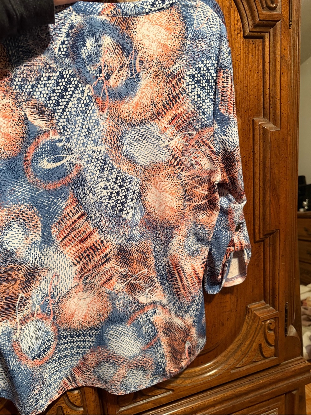 N Touch Coral and Blue Patterned Henley Tunic - Picture 2 of 3